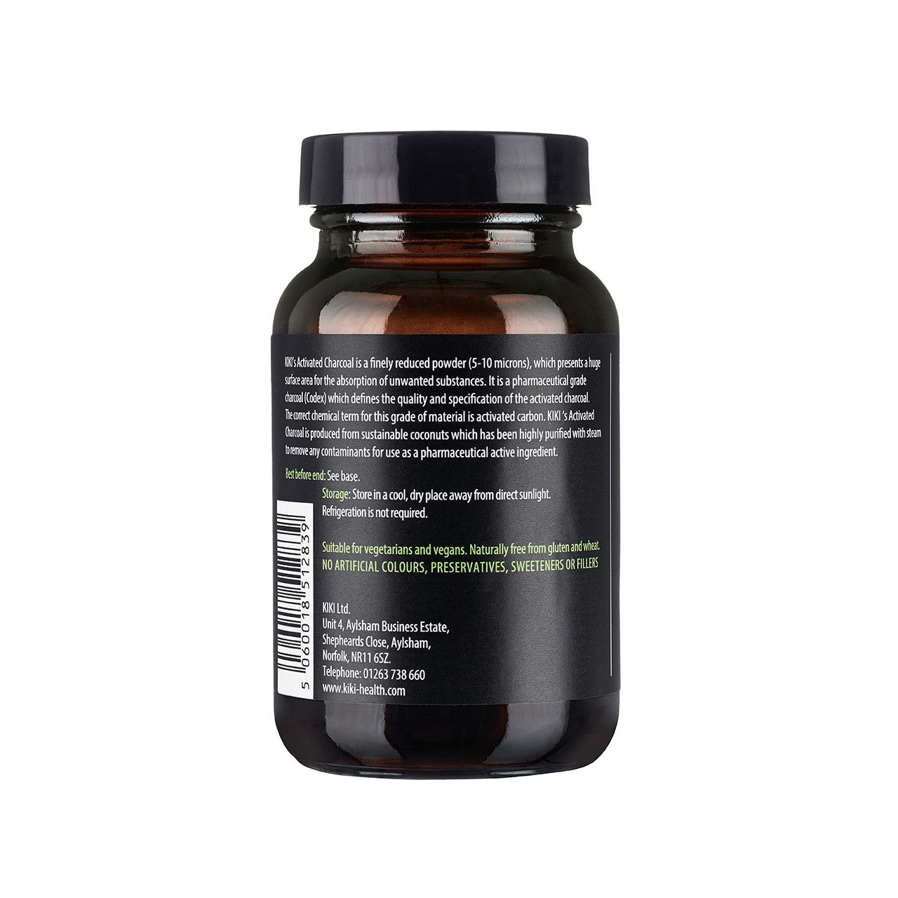 KIKI Health Activated Charcoal Powder - Vitamin B12, Iron & Fibre 70g