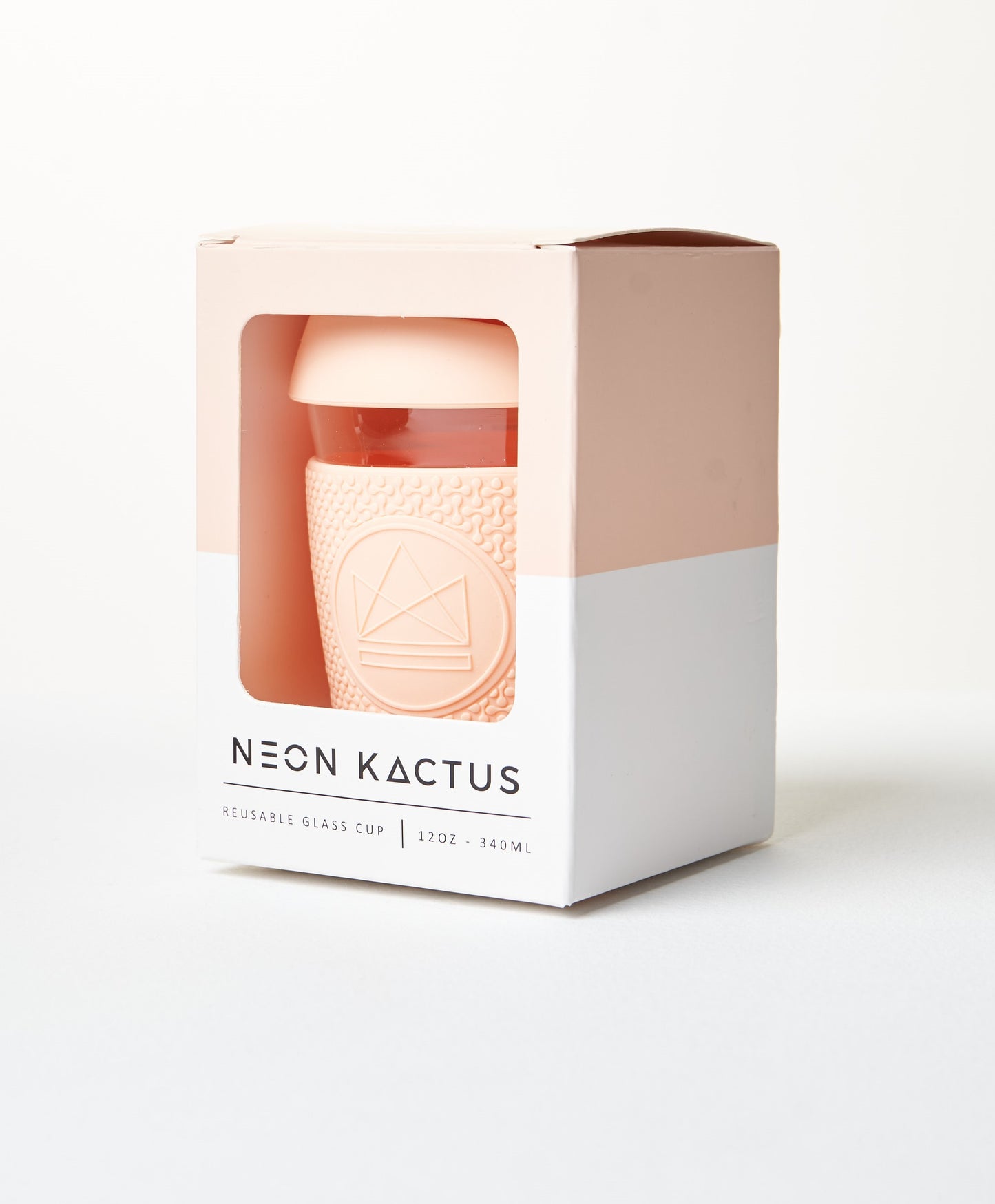 Neon Kactus Reusable Glass Coffee Cup With Thermal Sleeve 12oz - Paradise Peach