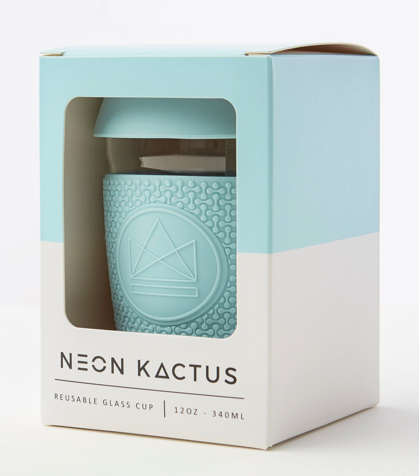 Neon Kactus Reusable Glass Coffee Cup With Thermal Sleeve 12oz - Sea Breeze