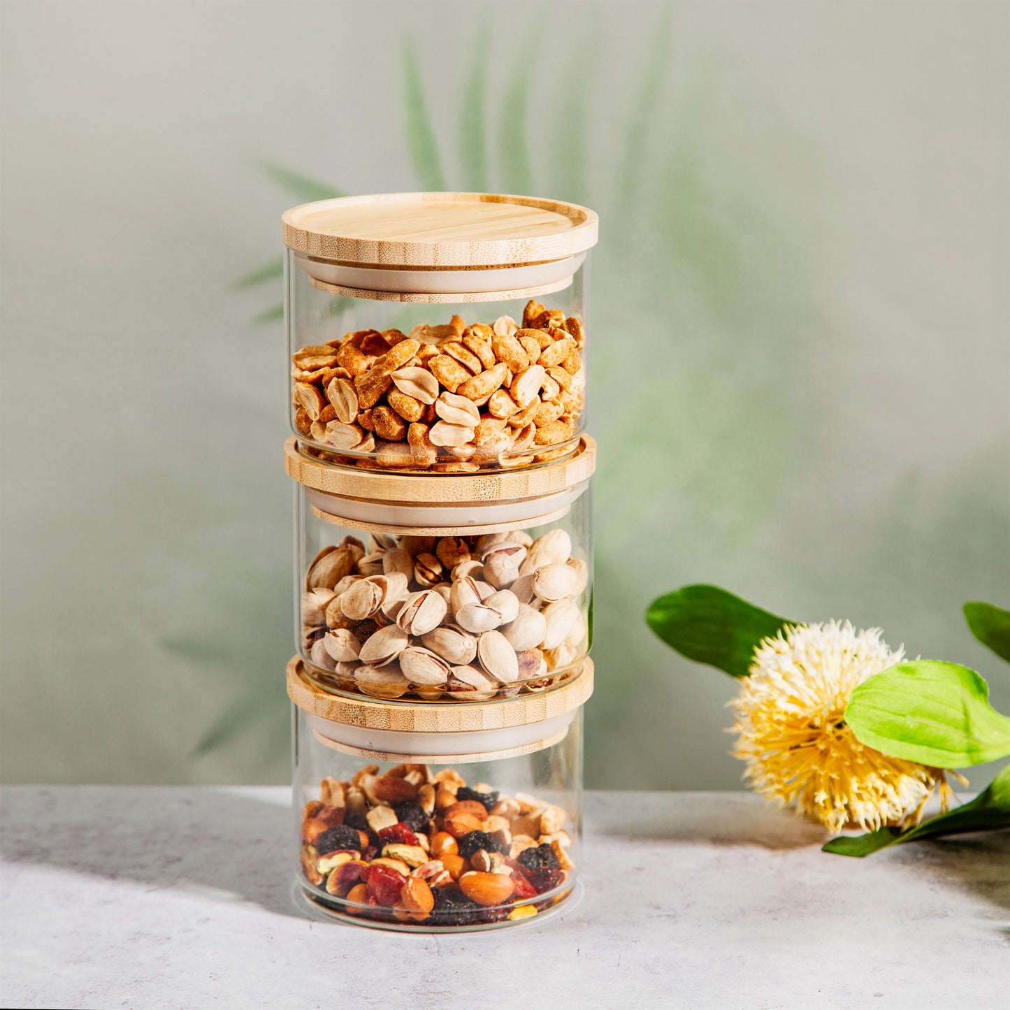 Sass & Belle Stacking Glass Storage Jars With Bamboo Lids Set of 3