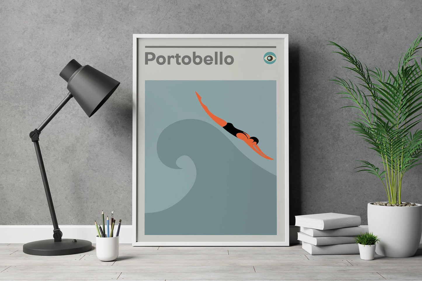 A3 Portobello Swimmer Print - Jaffa Orange