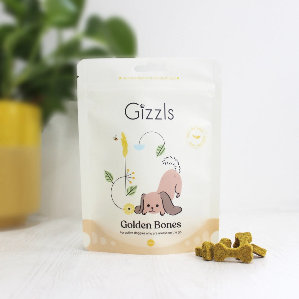 Gizzls Golden Bones Dog Treats - Peanut Butter & Turmeric 100g