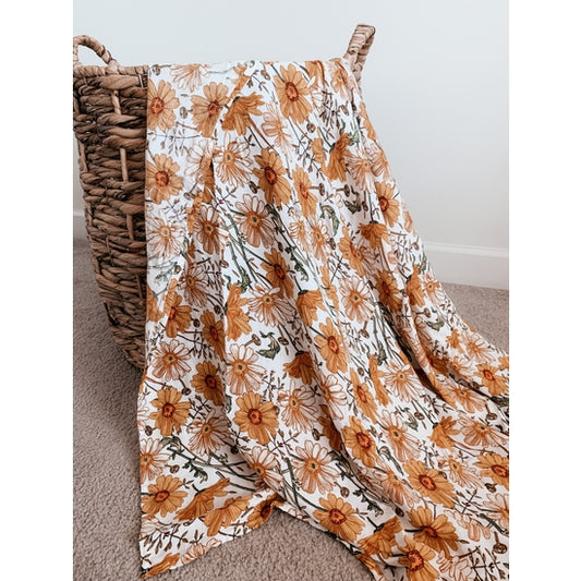 Super Soft Bamboo Swaddle Muslin Blanket Daisy Love - 120 x 120cm