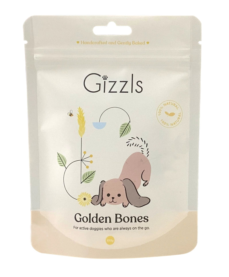 Gizzls Golden Bones Dog Treats - Peanut Butter & Turmeric 100g