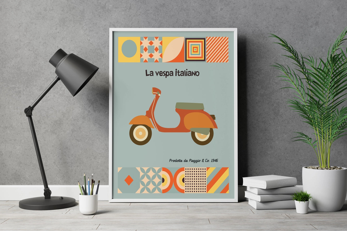 A3 Retro Vespa Print - Jaffa Orange