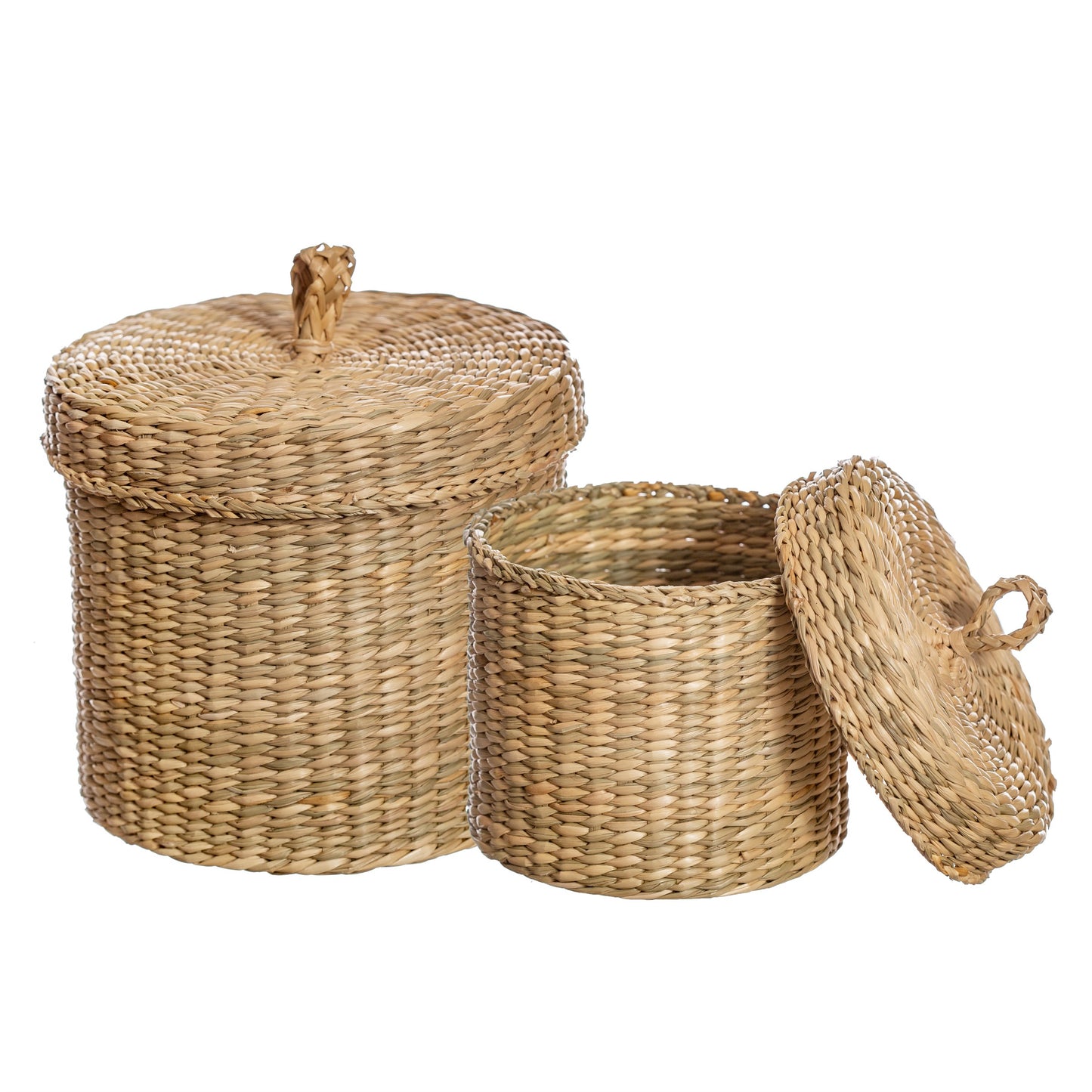 Sass & Belle Natural Seagrass Storage Baskets With Lids Set Of 2