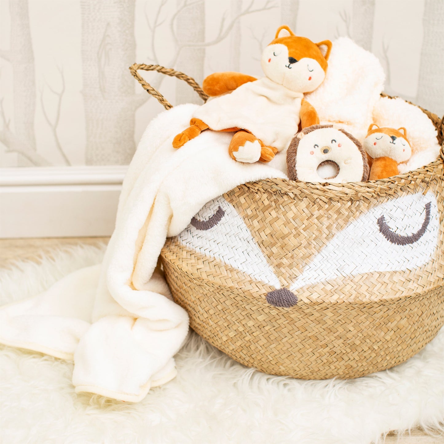 Sass & Belle Natural Seagrass Woodland Fox Storage Basket