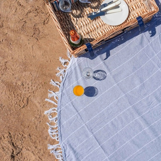 Round 100% Cotton Turkish Beach Towel Blanket - Quick Drying