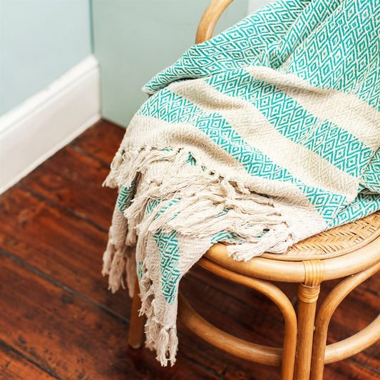 Green Diamond Twill Blanket Throw Sass & Belle Made With Recycled Materials