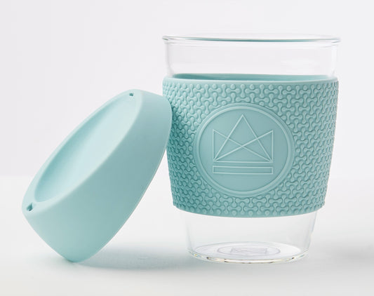 Neon Kactus Reusable Glass Coffee Cup With Thermal Sleeve 12oz - Sea Breeze