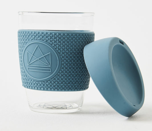 Neon Kactus Reusable Glass Coffee Cup With Thermal Sleeve 12oz - Sonic Blue