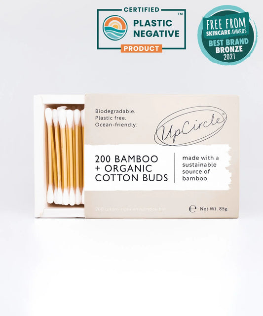 UpCircle Beauty Organic Bamboo Cotton Buds | 200 Pack | Biodegradable, Plastic Free & Ocean Friendly