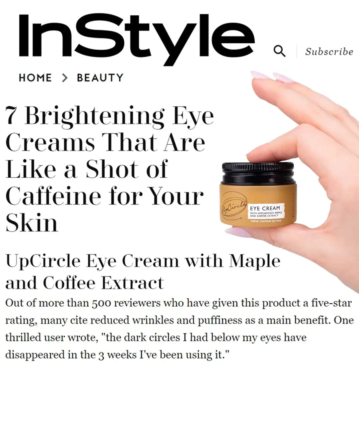 UpCircle Hyaluronic Acid & Caffeine Eye Cream With Cucumber 15ml