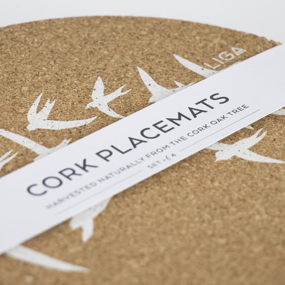 LIGA Organic Cork Placemat - White Swallows Design