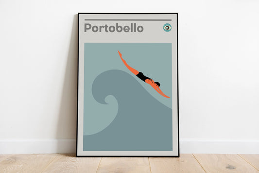 A3 Portobello Swimmer Print - Jaffa Orange