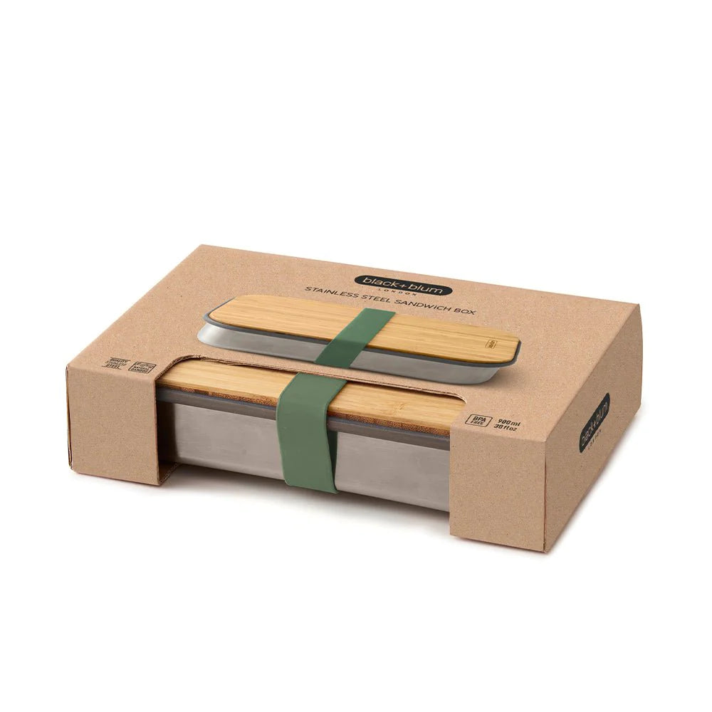 Black & Blum Stainless Steel Airtight Sandwich Box with Bamboo Lid - Orange 900ml