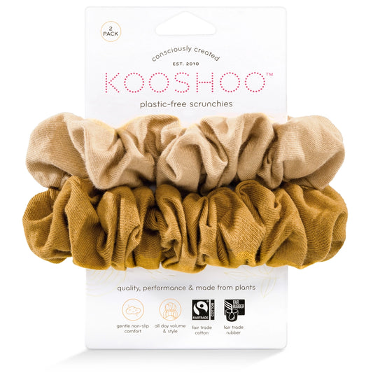 Kooshoo Plastic Free Scrunchies - 2 Pack Gold & Sand