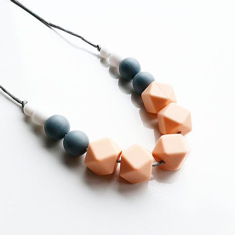 Mama Knows Freya Peach, Grey & White Teething Necklace - 100% BPA Free Food Grade Silicone