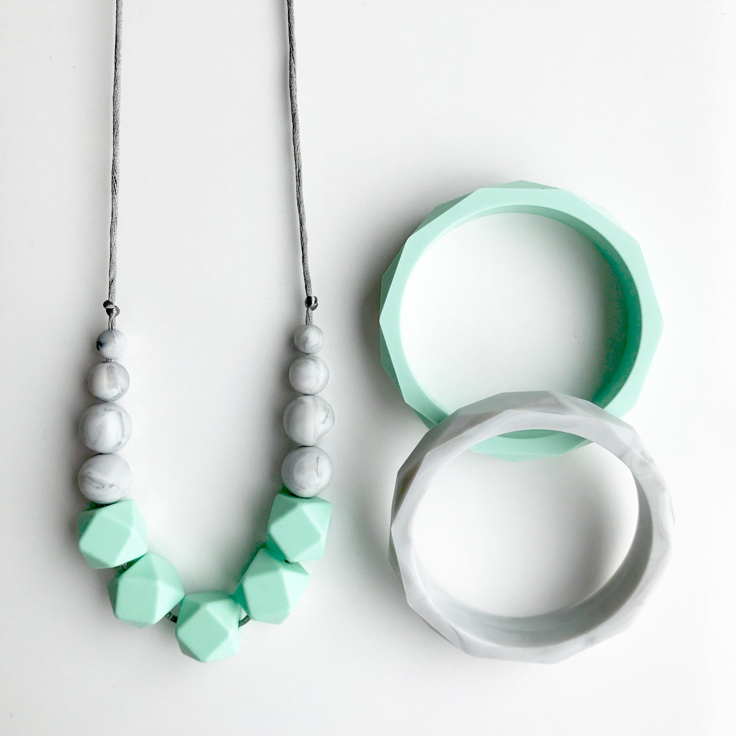 Mama Knows Freya Mint & Marble Teething Necklace - 100% BPA Free Food Grade Silicone