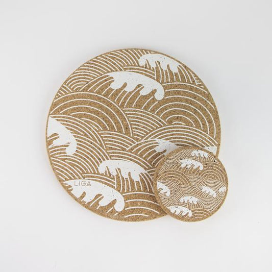 LIGA Organic Cork Coaster - White Wave Design
